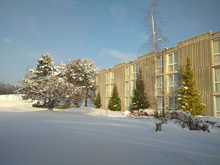 Hotel surrounded by snow